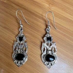 Vintage Silver and Black Onyx Dangle Earrings